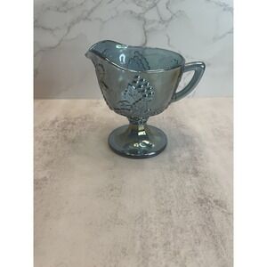 Vintage 1970's Creamer Indiana Glass Blue Harvest Grapes Carnival Iridescent 4"